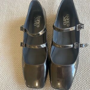 NWOT Franco Sarto Tesoro Square Toe Mary Janes,Grey Patent Faux Leather, Sz 8M